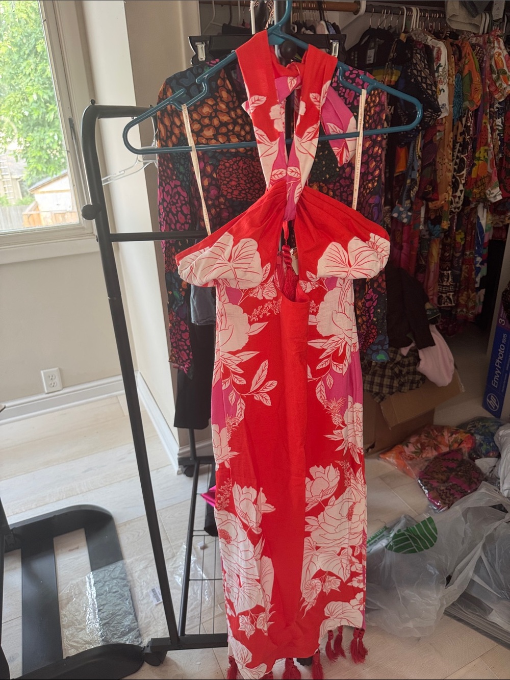 FARM Rio Red & White Backless Floral Halter Dress - Picture 2 of 11